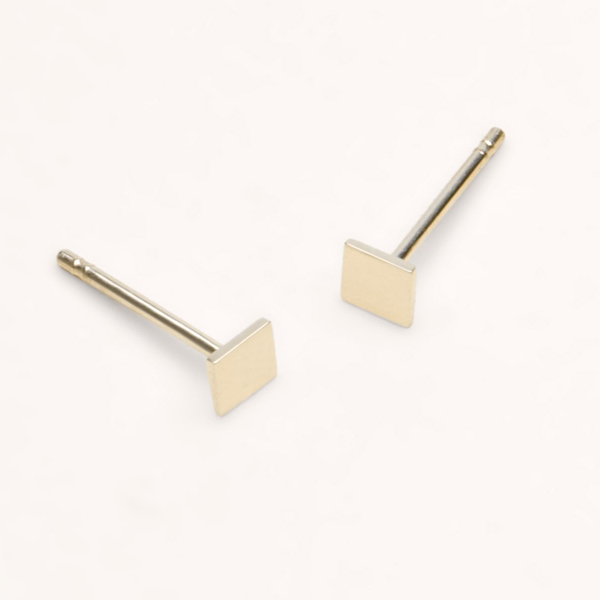Small Design Sterling Silver High Polish Tiny Square Stud Earrings for Girls