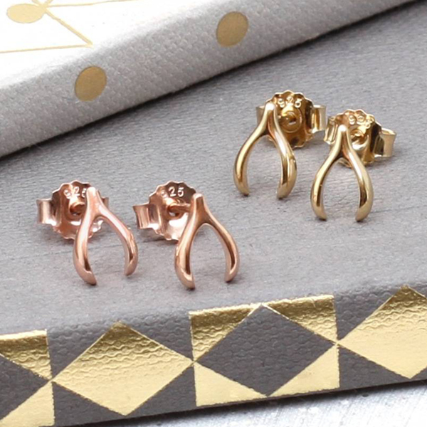 New Model 925 Sterling Silver Petite Wishbone Earrings for Women