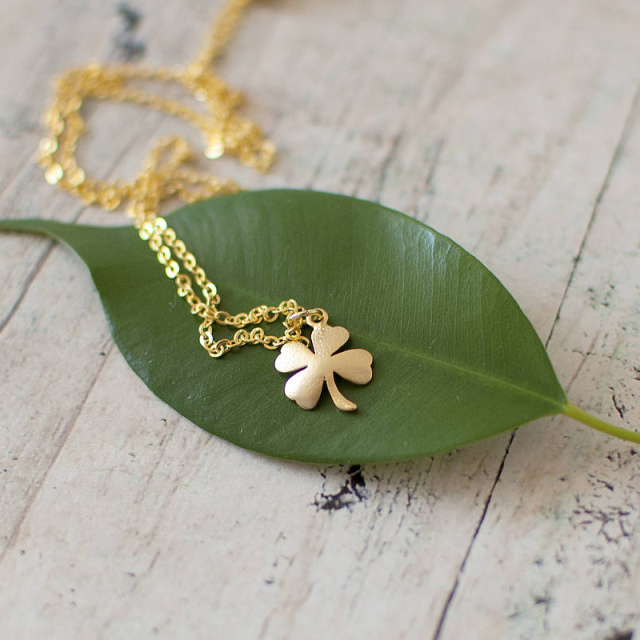 Simple Design Sterling Silver Four Leaf Clover Necklace in Yellow Gold