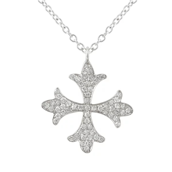 Latest Jewelry Sterling Silver White CZ Pave Cross Floral Necklace