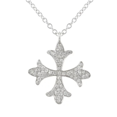 Latest Jewelry Sterling Silver White CZ Pave Cross Floral Necklace