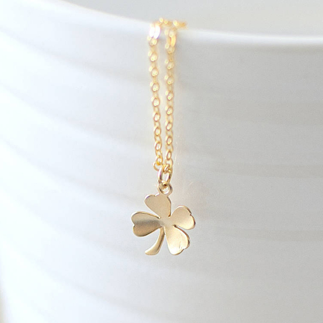 Simple Design Sterling Silver Four Leaf Clover Necklace in Yellow Gold