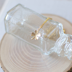 Simple Design Sterling Silver Four Leaf Clover Necklace in Yellow Gold