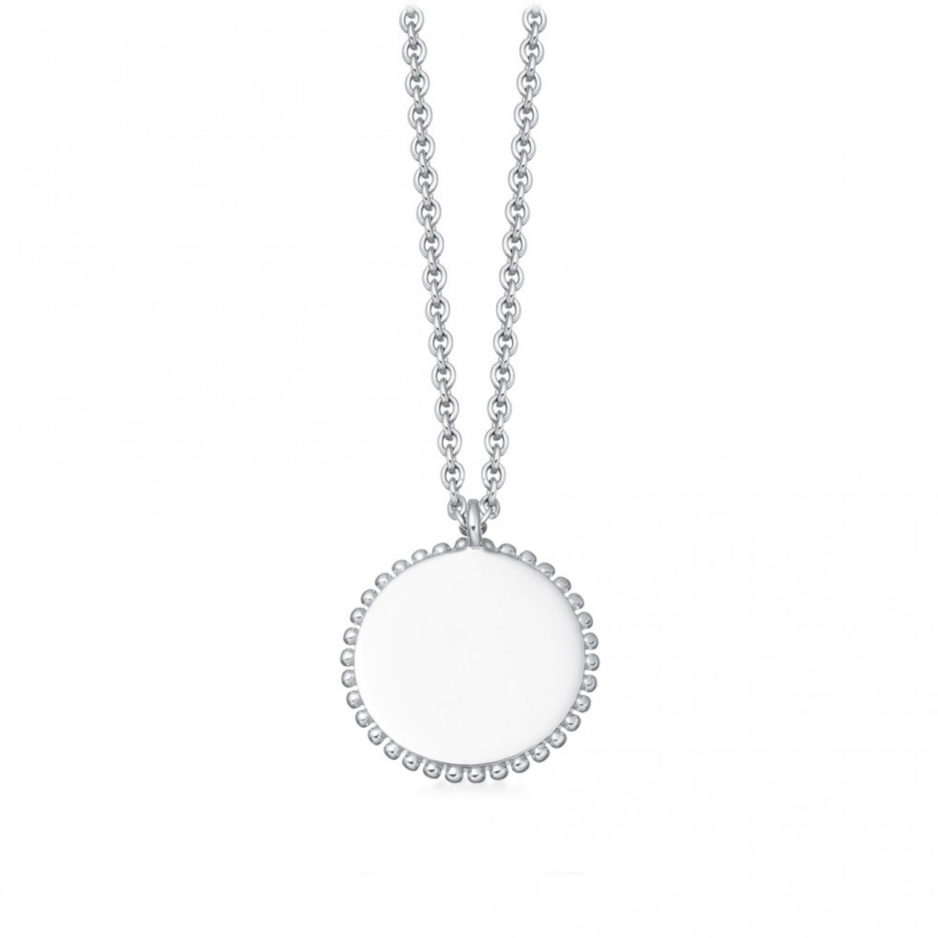 Sterling Silver Beaded Engravable Disc Pendant Necklace