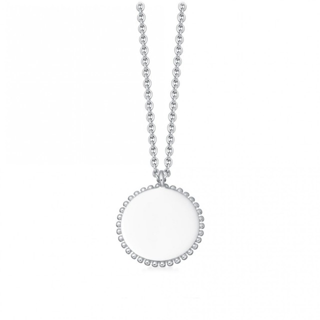 Sterling Silver Beaded Engravable Disc Pendant Necklace