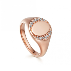 High Polish Sterling Silver Cubic Zirconia Biography Signet Ring