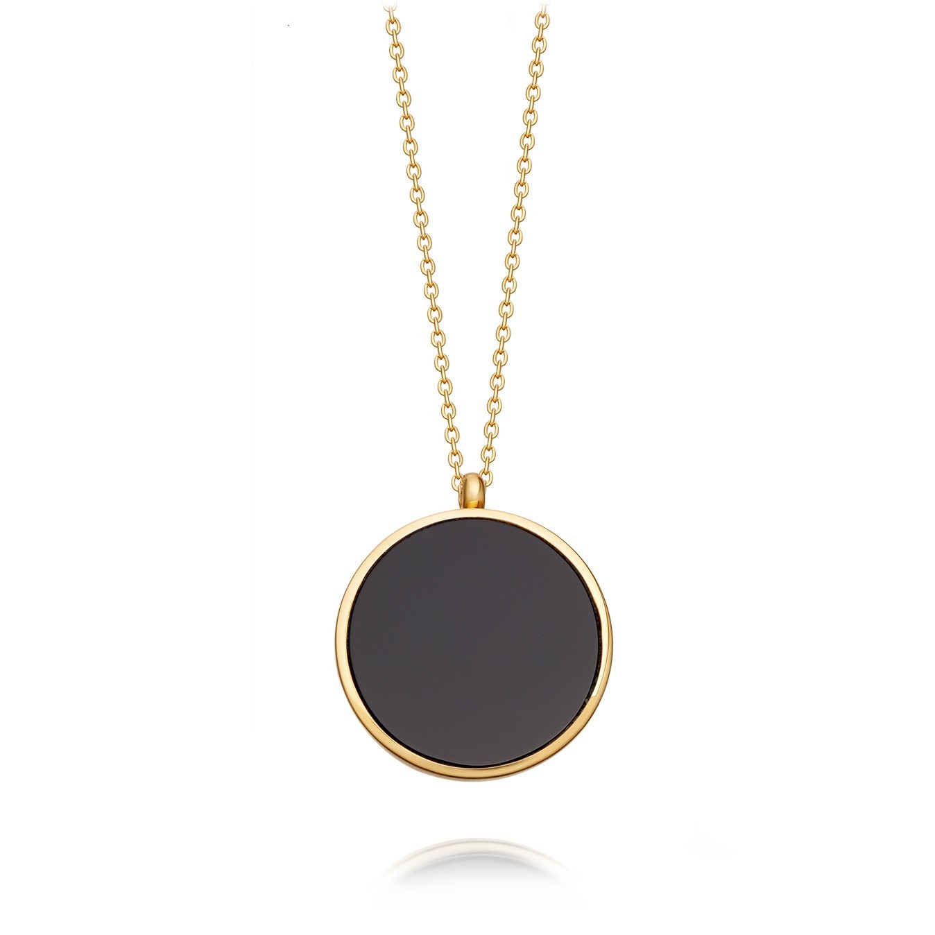 Deliate Sterling Silver Black Onyx Round Pendant Necklace