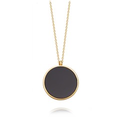 Deliate Sterling Silver Black Onyx Round Pendant Necklace
