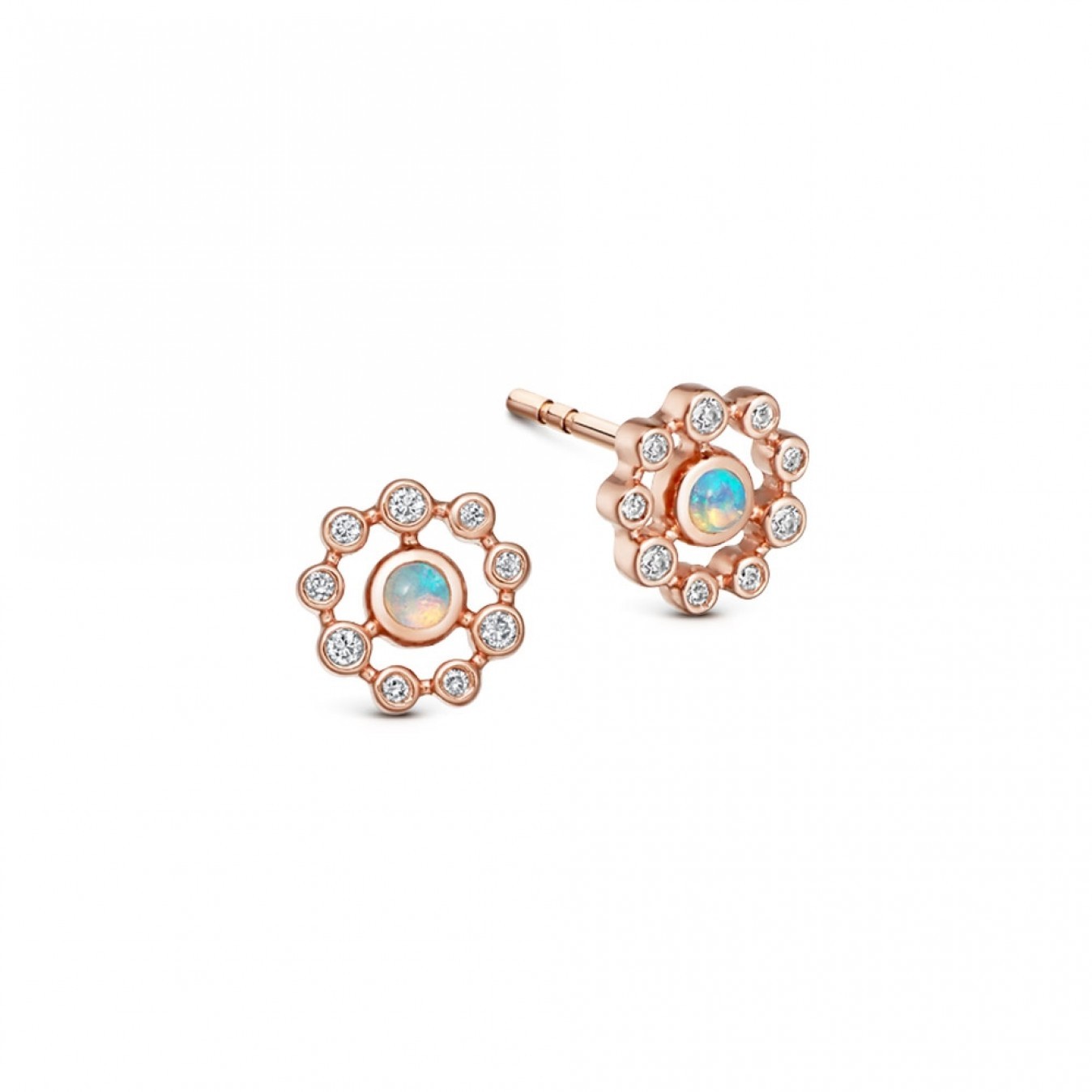 Dainty Sterling Silver Cubic Zirconia and Lad Opal Circle Stud Earrings
