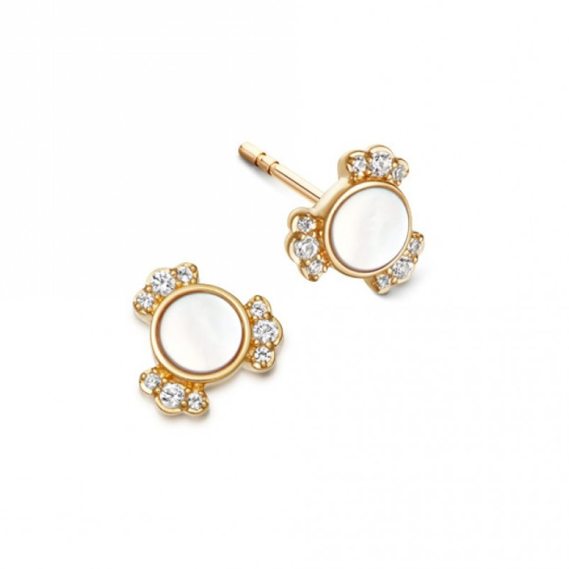 Sterling Silver Cubic Zirconia Mother of Pearl Stud Earrings