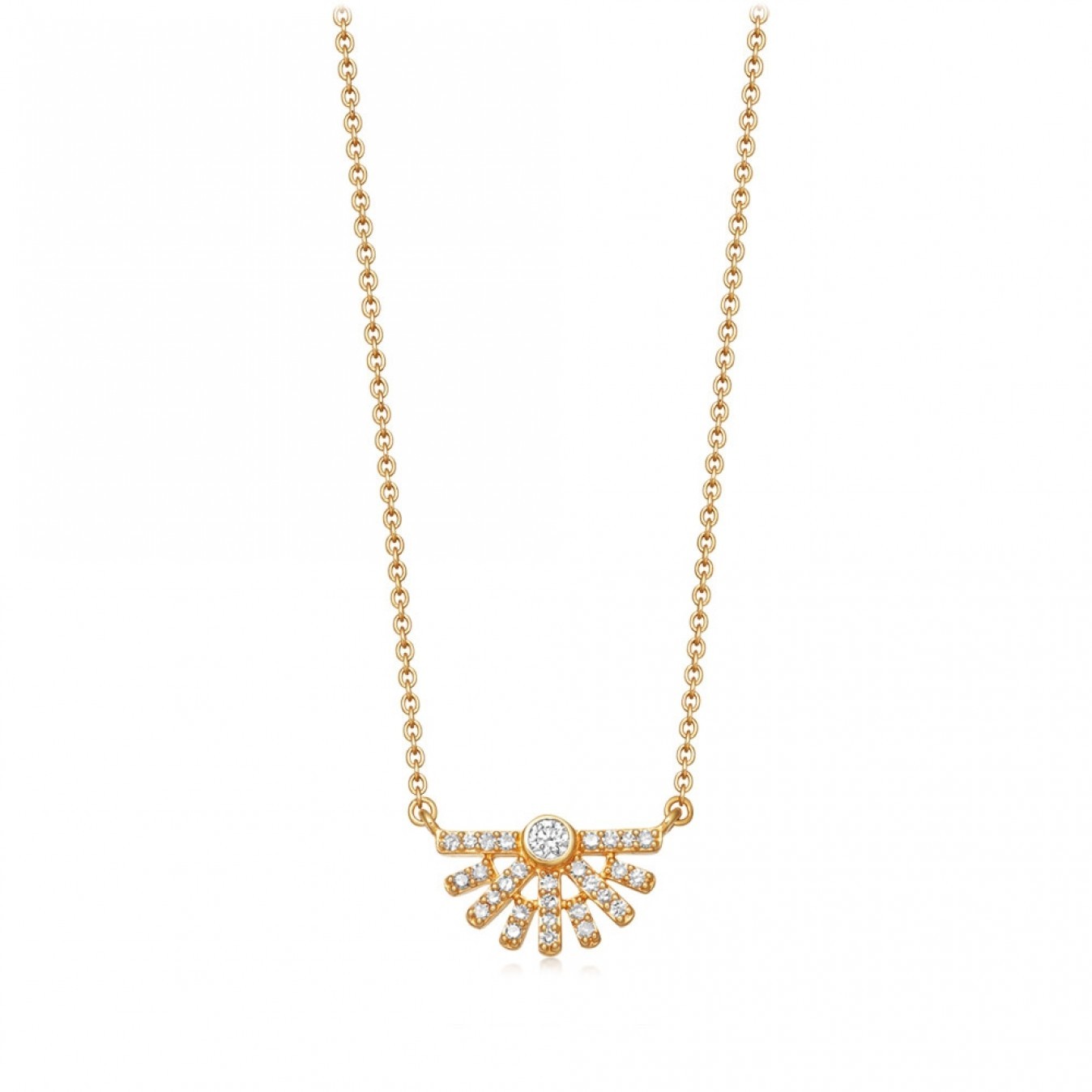 Sterling Silver Cubic Zirconia Setting Sun Pendant Necklace