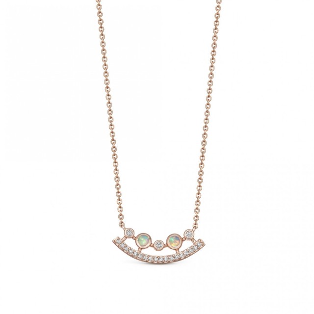 Dainty Sterling Silver Cubic Zirconia and Fire Opal Ellipse Necklace