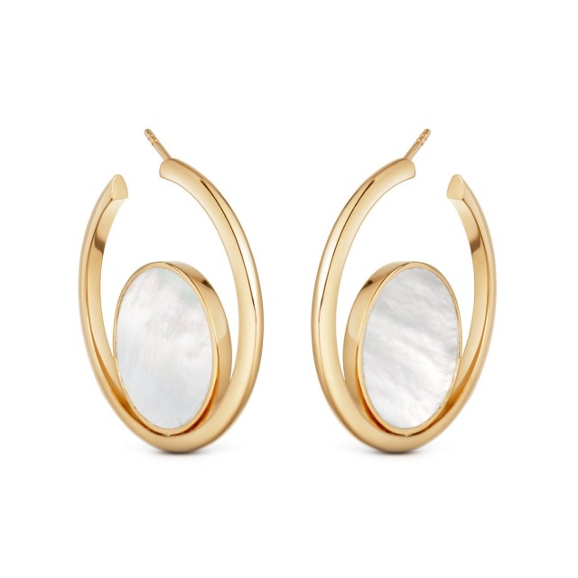 Europe Design Sterling Silver Mother of Pearl Hoop Earrings