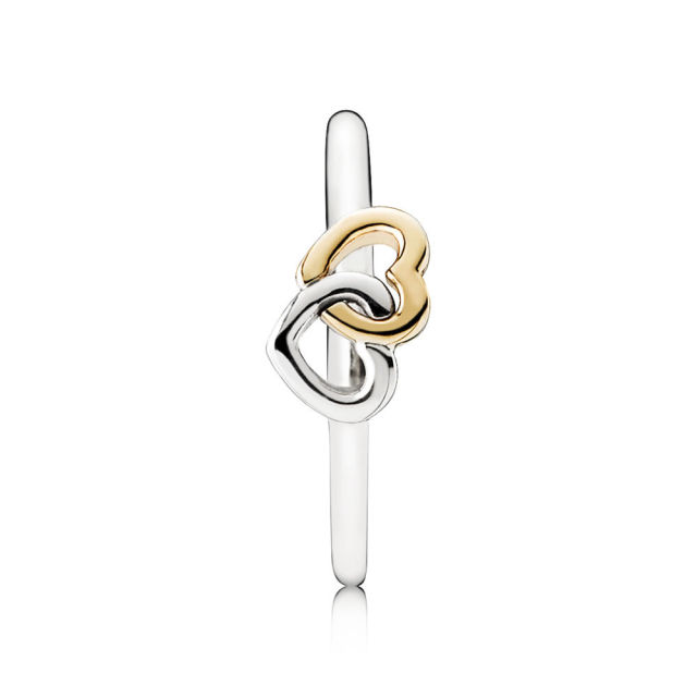 Two Tone Finished Sterling Silver Double Heart Ring for Her