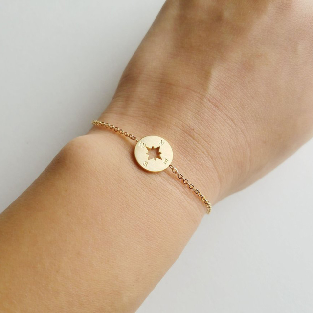 Fashion Jewelry 925 Sterling Silver Yellow Gold Plated Compass Bracelet