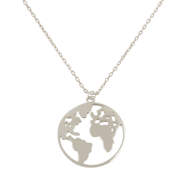 925 Sterling Silver Round World Map Globe Pendant Necklace