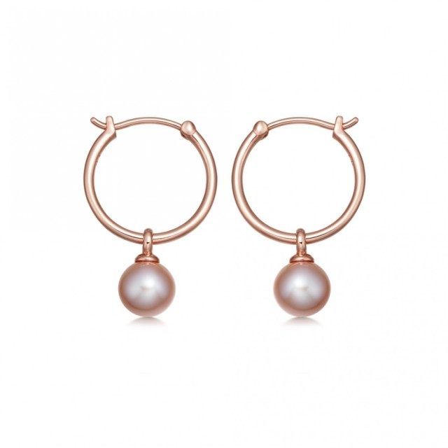 Custom Jewelry Drop Shell Pearl Hoop Earrings in Sterling Silver