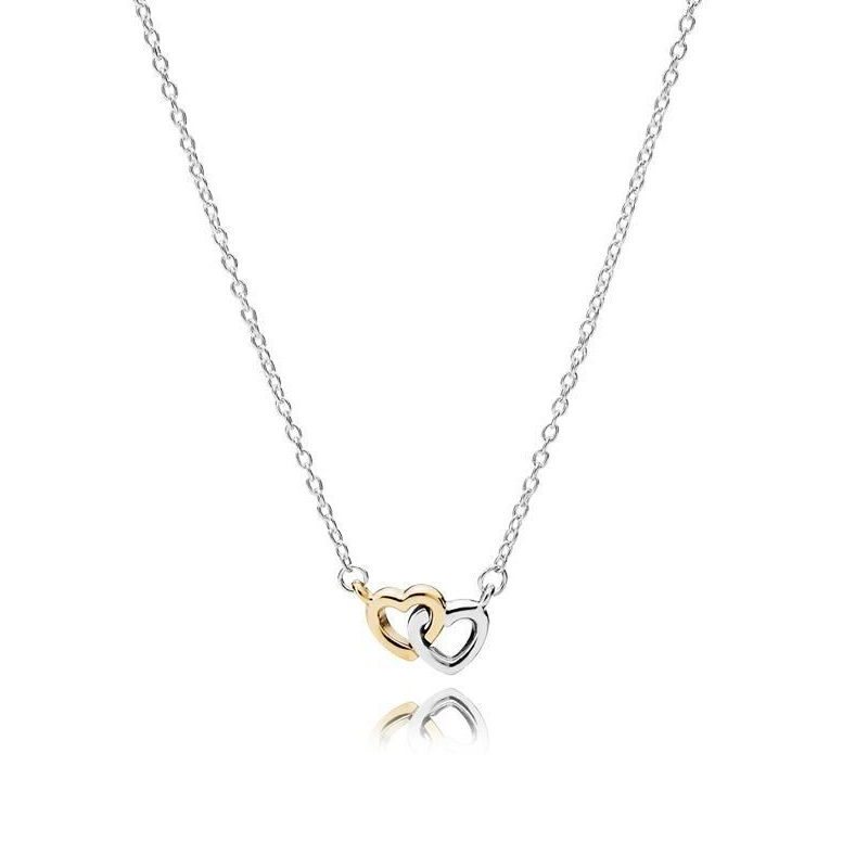 Sterling Silver Two Tone Plated Double Love Heart Necklace