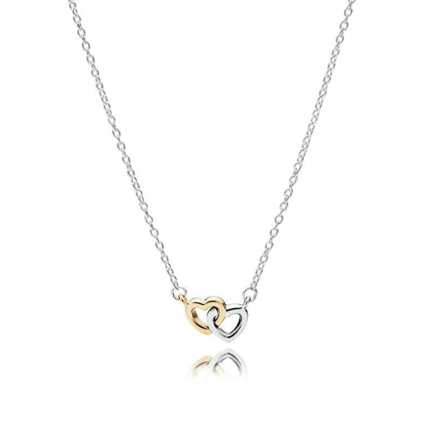Sterling Silver Two Tone Plated Double Love Heart Necklace