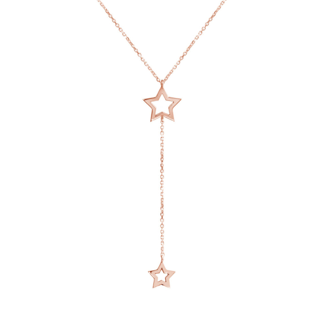 Delicate Sterling Silver Double Wish Star Necklace Y Necklace