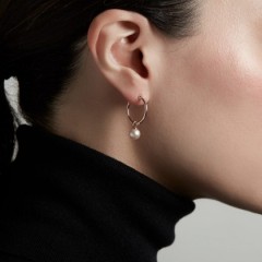 Custom Jewelry Drop Shell Pearl Hoop Earrings in Sterling Silver