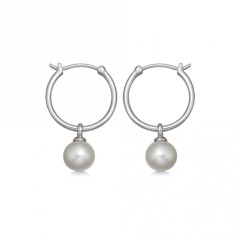 Custom Jewelry Drop Shell Pearl Hoop Earrings in Sterling Silver