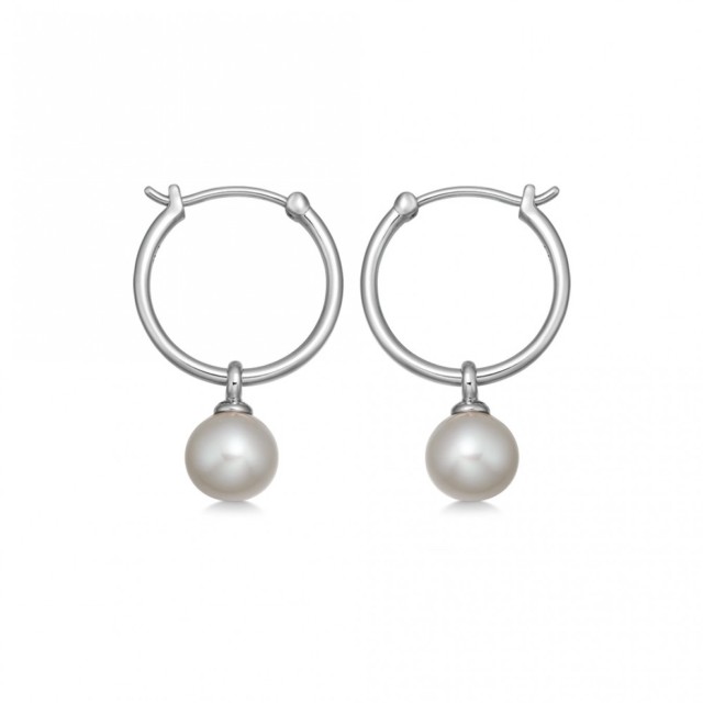 Custom Jewelry Drop Shell Pearl Hoop Earrings in Sterling Silver