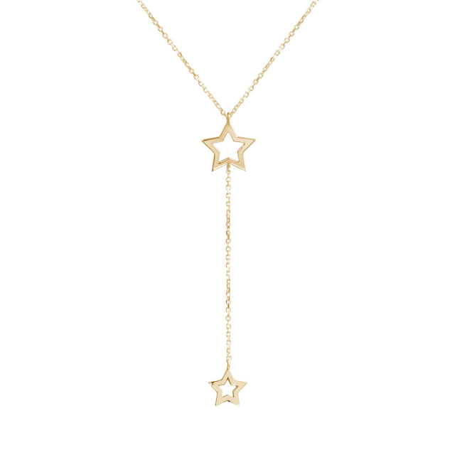 Delicate Sterling Silver Double Wish Star Necklace Y Necklace