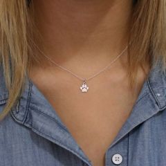 Sterling Silver Cute Pet Paw Print Necklace for Women