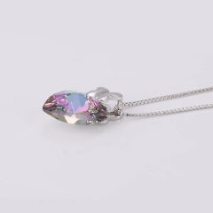 Customized Jewelry Shiny Crystal Heart Shaped Silver Necklace for Women
