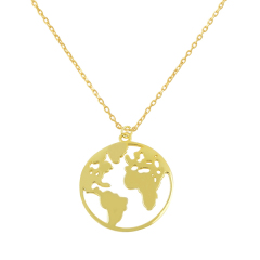 925 Sterling Silver Round World Map Globe Pendant Necklace
