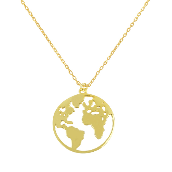 925 Sterling Silver Round World Map Globe Pendant Necklace