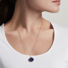 Dainty Sterling Silver Natural Lapis Lazuli Stone Round Pendant Necklace