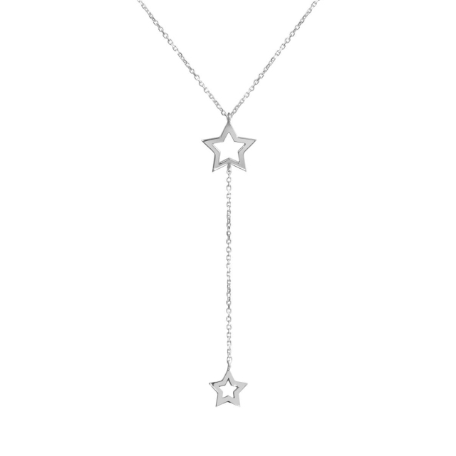 Delicate Sterling Silver Double Wish Star Necklace Y Necklace