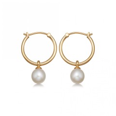 Custom Jewelry Drop Shell Pearl Hoop Earrings in Sterling Silver