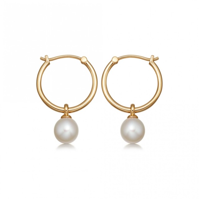 Custom Jewelry Drop Shell Pearl Hoop Earrings in Sterling Silver