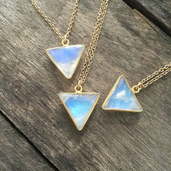 Dainty Sterling Silver Moonstone Triangle Pendant Necklace Wholesale