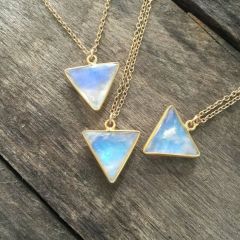 Dainty Sterling Silver Moonstone Triangle Pendant Necklace Wholesale