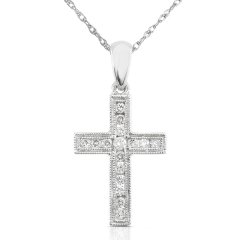 Sterling Silver Cubic Zirconia Cross Necklace in Rhodium, Gold or Rose Gold