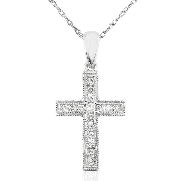 Sterling Silver Cubic Zirconia Cross Necklace in Rhodium, Gold or Rose Gold