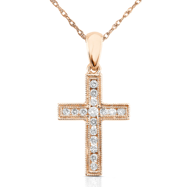 Sterling Silver Cubic Zirconia Cross Necklace in Rhodium, Gold or Rose Gold