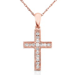 Sterling Silver Cubic Zirconia Cross Necklace in Rhodium, Gold or Rose Gold