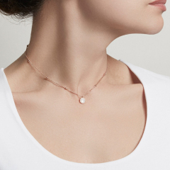 New Arrival Sterling Silver Beaded Chain Stone Pendant Necklace