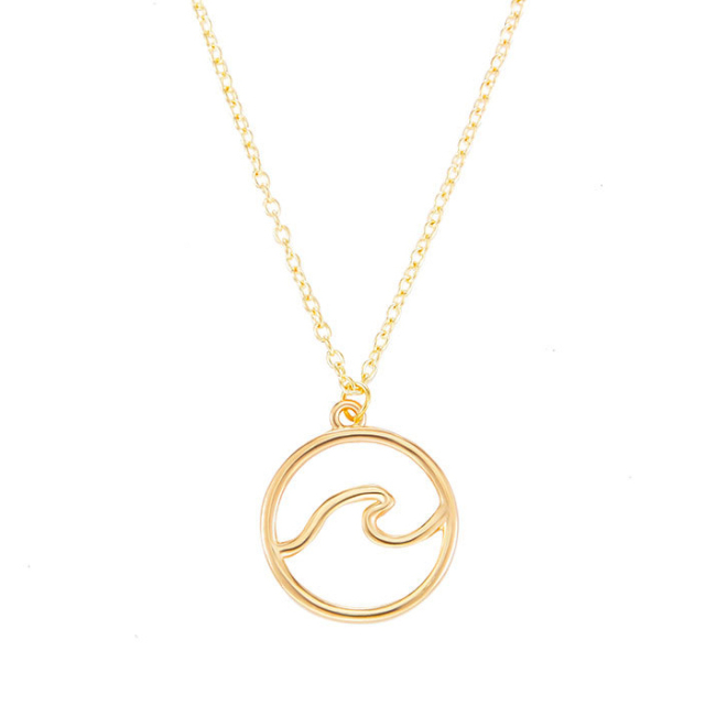 Sterling Silver Plain Round Circle Ocean Wave Necklace