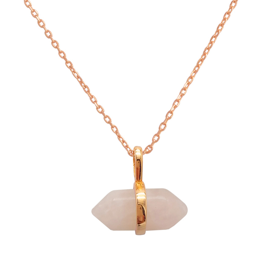 Dainty Sterling Silver Natural Rose Quartz Wand Pendant Necklace