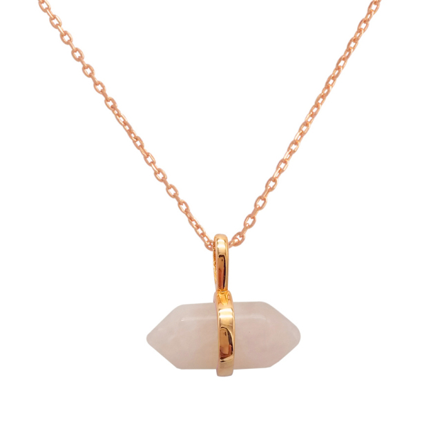 Dainty Sterling Silver Natural Rose Quartz Wand Pendant Necklace