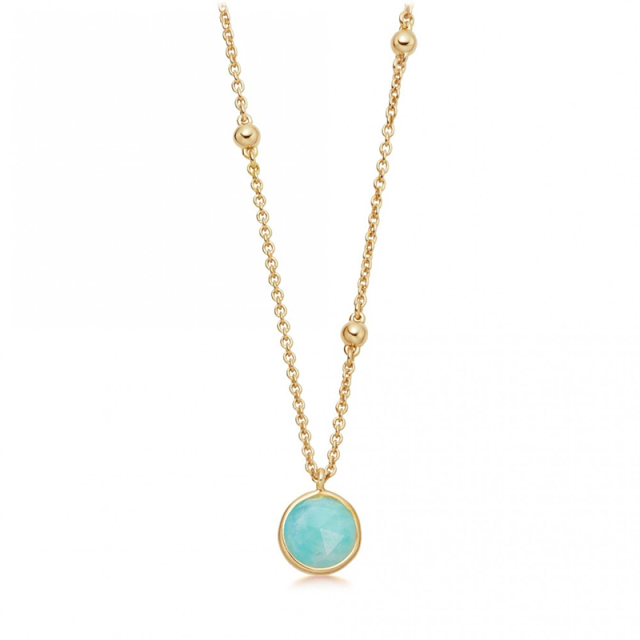 New Arrival Sterling Silver Beaded Chain Stone Pendant Necklace