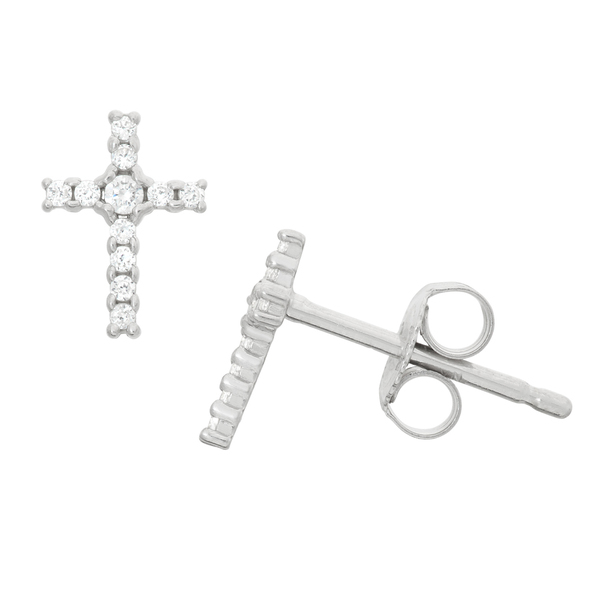 Dainty Sterling Silver Cubic Zirconia Cross Stud Earrings