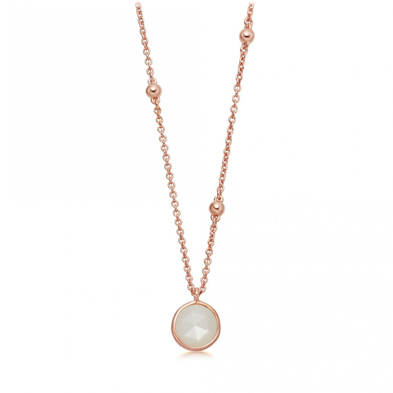 New Arrival Sterling Silver Beaded Chain Stone Pendant Necklace