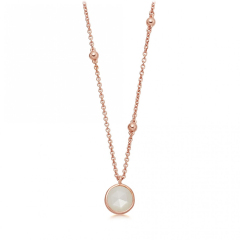 New Arrival Sterling Silver Beaded Chain Stone Pendant Necklace